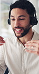 Call center, applause and man with smile, celebration and success with kpi target. Happy person, help desk and employee in workplace, pc and achievement with customer service, clapping and goals