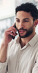 Phone call, talking and business man in office for online discussion, financial advice and contact. Communication, startup and person on smartphone for client negotiation, finance deal and networking