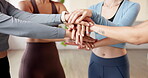 Applause, hands together and pilates with friends in class for fitness, motivation and community. Wellness, team building and clapping with people in yoga studio for diversity, solidarity and health 