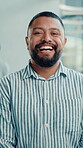Business man, face and smile for about us, career development or opportunity at creative agency. Designer, happy with professional portrait and pride with confidence and laugh for growth in industry