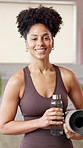 Happy, yoga mat and face of woman with water in studio for class, exercise and practice. Morning, pilates club and portrait of person with equipment and bottle for wellness, health and wellbeing