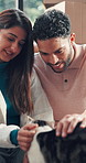 Smile, couple and cat with boxes in new house for real estate, property investment and moving in. Happy, people and pet friendly with cardboard package for relocation, apartment purchase and tenant
