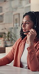 Call center, agent and woman with headset, telemarketing and communication with contact and talking. Happy, representative and African person with tech for consultation, lead generation and sales