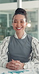 Financial advisor, happy and face of business woman with confidence, career growth and ambition. Professional, documents and portrait of person with chart for finance review, budget report and pride