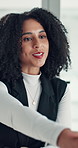 Business, woman and happy with handshake in office for hiring offer, interview success or recruitment. HR manager, candidate and shaking hands in meeting for onboarding, job opportunity and agreement