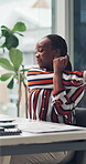 Laptop, stretching and typing with business black woman in office for relief of muscle fatigue. Arms, computer and report with African employee at desk in workplace for break, posture or self care