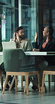 Collaboration, high five and laptop with business people in glass office together for success. Celebration, computer and project management with employee team in workplace for bonus, goals or target