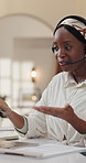 Remote work, headset and black woman on laptop for online education, course or talking. Computer, freelance teacher and communication for elearning, virtual lesson and video call in home office