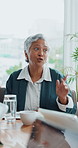Office, business people and woman with meeting for management, briefing and discussion. Boardroom, employees and mature logistics manager with feedback for sales project, report or team collaboration