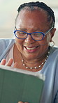 Tablet, video call and senior woman wave, greeting and send love in home. Happy black person, elderly and virtual chat with tech for online conversation, kiss and hello with connection in retirement