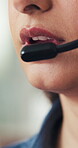 Call center, contact us and lips of business woman in office for customer service, help desk and agent. Tech support, crm hotline and talking with employee in agency for communication and consulting