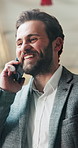 Businessman, talk or networking in office with phone call for b2b negotiation, investment and opportunity. Employee, speaking or connectivity in workplace with tech for contact, development or bokeh.