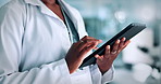 Hands, tablet and woman in lab, research and science with medical experiment, internet and expert. Closeup, person or scientist with biotech, drug trial results or feedback for vaccine report or app