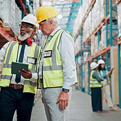 Package Inspector Warehouse, team and package inspection with tablet for quality control ...