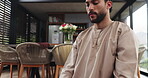 Man, praying and Muslim in home with meditation, Islam and faith with worship in salaah. Mindfulness, calm and Islamic person at house with prayer, devotion and dua for gratitude to God or Allah