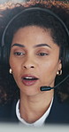 Headset, contact us and businesswoman in office for customer service career with finance. Mic, communication and professional female financial collection consultant with online query in workplace.