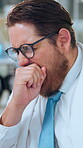 Scientist, man and yawn in lab with burnout from problem solving, work pressure and deadline. Science, person and tired in office with fatigue from research workload, vaccine trial and development.