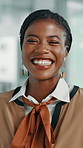 Face, black woman and smile in office with pride, fashion entrepreneurship and career goals. Confident, female person and designer with happiness for retail startup, creative business and about us.