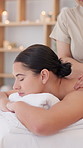 Hands, woman and back massage at spa for stress relief, muscle healing and luxury skincare. Person, masseuse and pamper with body therapy, tension treatment and soothing session for customer wellness