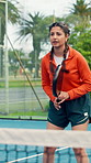 Padel, woman and game on court for exercise, sports and competition practice with energy for health. Tennis player, person and training for fitness, tournament challenge or workout with outdoor match