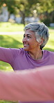 Stretching, old woman and group in nature, fitness and getting ready for workout routine and active. Outdoor, senior people and preparing for exercise, retirement and smile for warm up or wellness