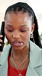 Business, black woman and talk with phone call in office for agenda, confirm facts or feedback. Journalist, mobile and conversation to interview source, contact editor and chat for publication advice
