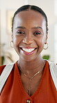 Smile, face and pride with business black woman in office for about us, branding advisor and creative. Happy, confidence and campaign startup with portrait of person in media agency as entrepreneur