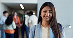 Happy woman, face and internship program with manager for creative junior team in workplace. Portrait, female person or supervisor with smile for job, career development or company growth in office