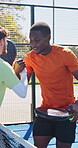 Padel, friends and handshake with people on court for competition, respect and tournament training. Sports athlete, teamwork and tennis player match with men on outdoor turf for challenge