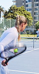 Serve, tennis and coaching with woman on court for competition training, workout and sports athlete. Contest challenge, padel player and tournament club with people outdoor for  teaching match