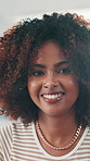 Face, African woman and smile at house with peace, calm morning and positive attitude. Portrait, female person and happiness for weekend off, comfortable and satisfied for cozy break in living room

