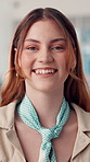 Face, woman or smile in office with pride for career development, job opportunity or journalism. Confident, happy or female person in workplace for creative employment, media publication or about us.