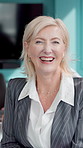 Face, business and woman with smile in meeting for career pride, about us and media agency. Portrait, mature manager and laugh with copywriting ambition, news reporter and happy journalist with humor