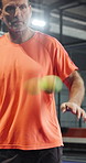 Fitness, game and padel with mature man on court for challenge, competition or tournament. Exercise, technique and tennis with player person at sports venue for form, practice or training session