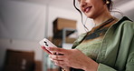 Supply chain, online and hands of woman with phone for website review, shipping and delivery. Small business, ecommerce and person typing on smartphone for inventory, distribution and logistics