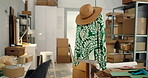 Fashion, workshop and clothes with boxes for supply chain, shipping and delivery for boutique. Small business, ecommerce and empty office with packages for inventory, distribution and logistics