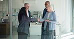 Business, women and meeting with handshake in office for welcome, introduction and recruitment. Employees, interview and shaking hands with agreement, thank you and congratulations for b2b onboarding