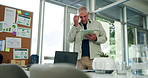 Mature man, tablet and thinking at startup, confused or mistake with brain fog at media company. Person, editor and tech on app, marketing stats or decision for project management at creative agency