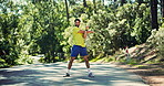 Running, stretching and start with man in nature for muscle, fitness and workout preparation. Sports athlete, warm up and training with person outdoor for exercise, cardio challenge and rest