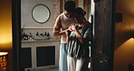 Night, waiting and couple with pregnancy test, nervous and home with fertility issues. Support, evening or man with woman, pregnant or negative results with anticipation, reading ovulation or anxiety