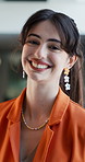 Happy, creative and face of woman in office with pride, confidence and laugh for fashion career. Startup, clothes designer and portrait of person with smile for small business or entrepreneurship
