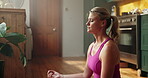 Woman, meditation and yoga for fitness in home for mindfulness, spiritual healing and zen. Female person, lotus pose and yogi with holistic balance, inner peace and mental health of self care routine