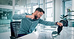 Angry, punch and business man with laptop frustrated for mistake, network glitch and error. Corporate, stress and person with tantrum, rage and smash computer for failure, crisis and online crash