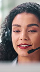 Headset, consulting and business woman in office for online advice, customer support and talking. Professional, corporate and person with computer for virtual assistance, communication and contact us