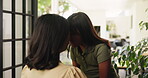 Love, forehead touch and mother with daughter in home for bonding, connection and smile. Happiness, support and security with woman and child in family house for trust, affection and comfort