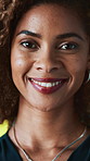 Face, creative and African woman with smile for career pride, about us and news reporter. Portrait, female journalist and happiness with ambition, media experience and laughing at publication agency