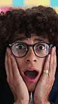 Face, business and man shocked in office for bad news, unexpected rumor and workplace gossip. Portrait, male person and confused for false information, scandal announcement and damaged reputation