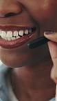 Smile, woman and mouth with mic at call centre for customer service, helping client and crm. Closeup, female agent and consulting with online inquiry, virtual assistance and discussion for telecom