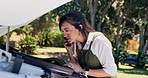 Frustrated woman, car problem and phone call with roadside assistance for help, guide or repair. Female person, breakdown and talking with mechnical engineer for vehicle trouble, fix or communication