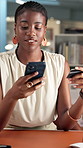 Black woman, phone or payment with credit card for online shopping or fintech purchase in office. Female person, employee or excited shopper with mobile smartphone or debit for ecommerce at workplace